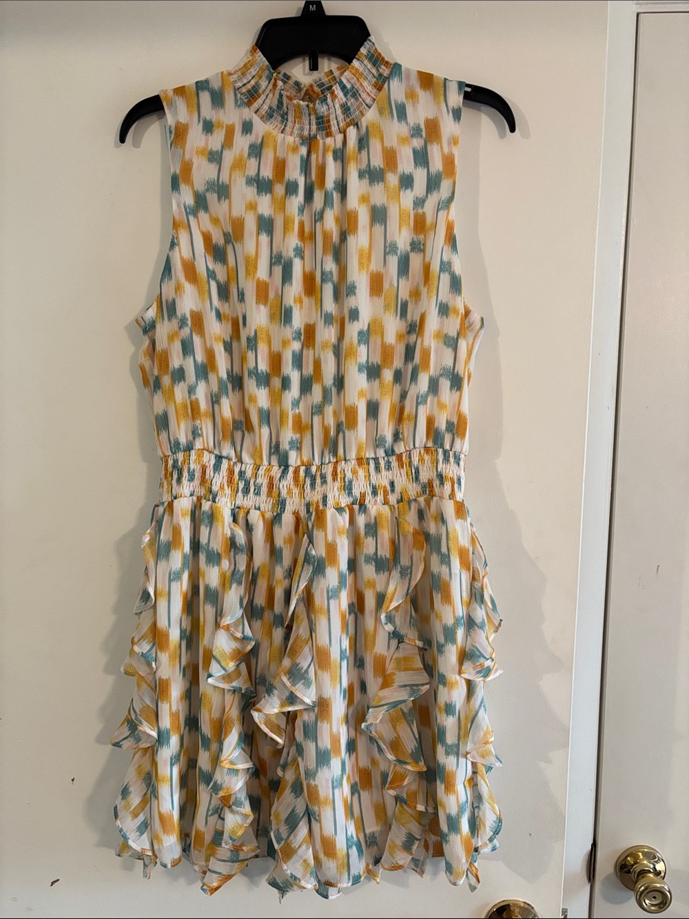1. State Girls' Yellow, Teal & White Smocked Waist Ruffle Dress